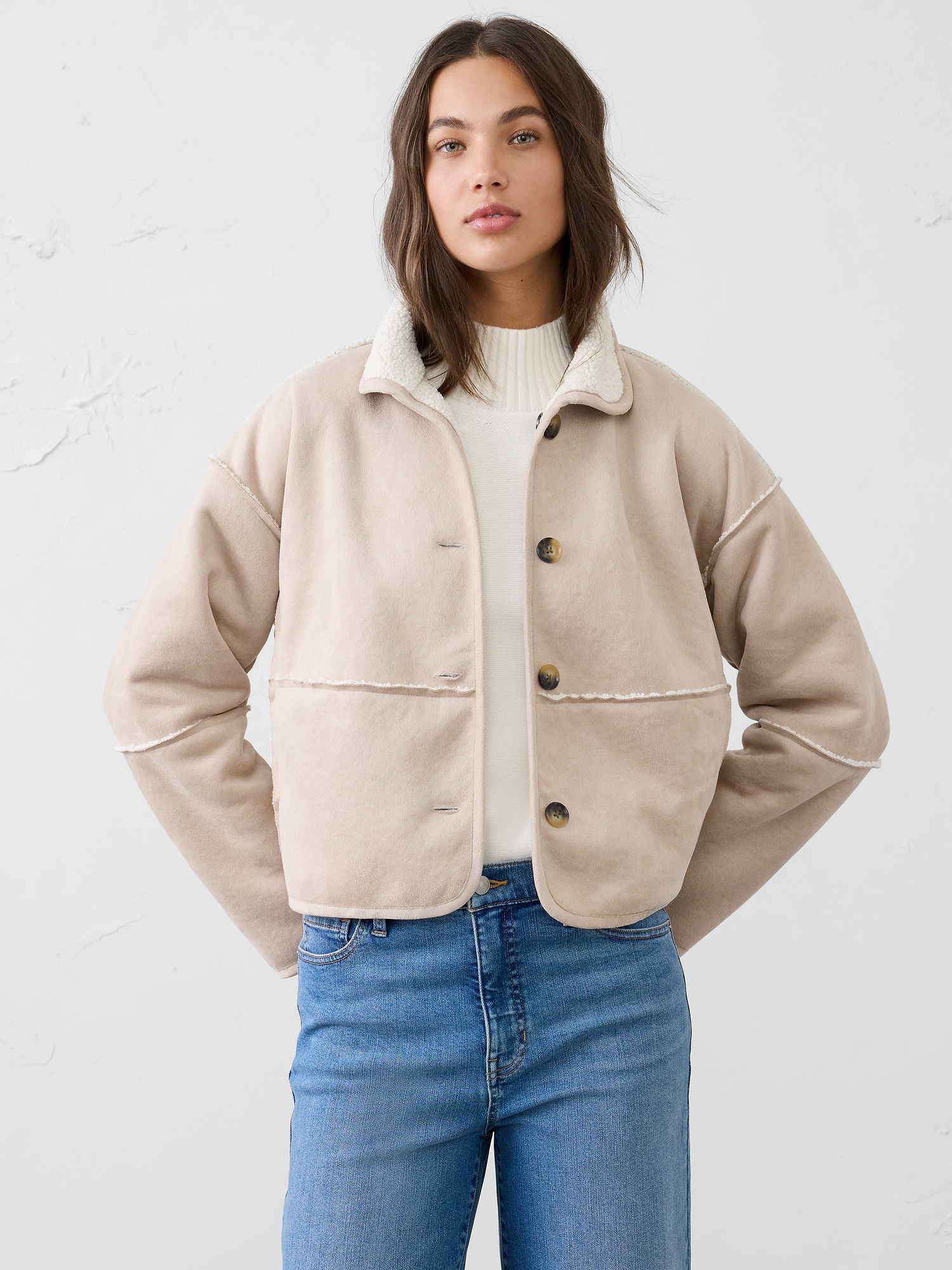 極美品 BANANA REPUBLIC 2025 リネンジャケット 2 Reversible Vegan Suede Sherpa Jacket | Banana Republic Factory