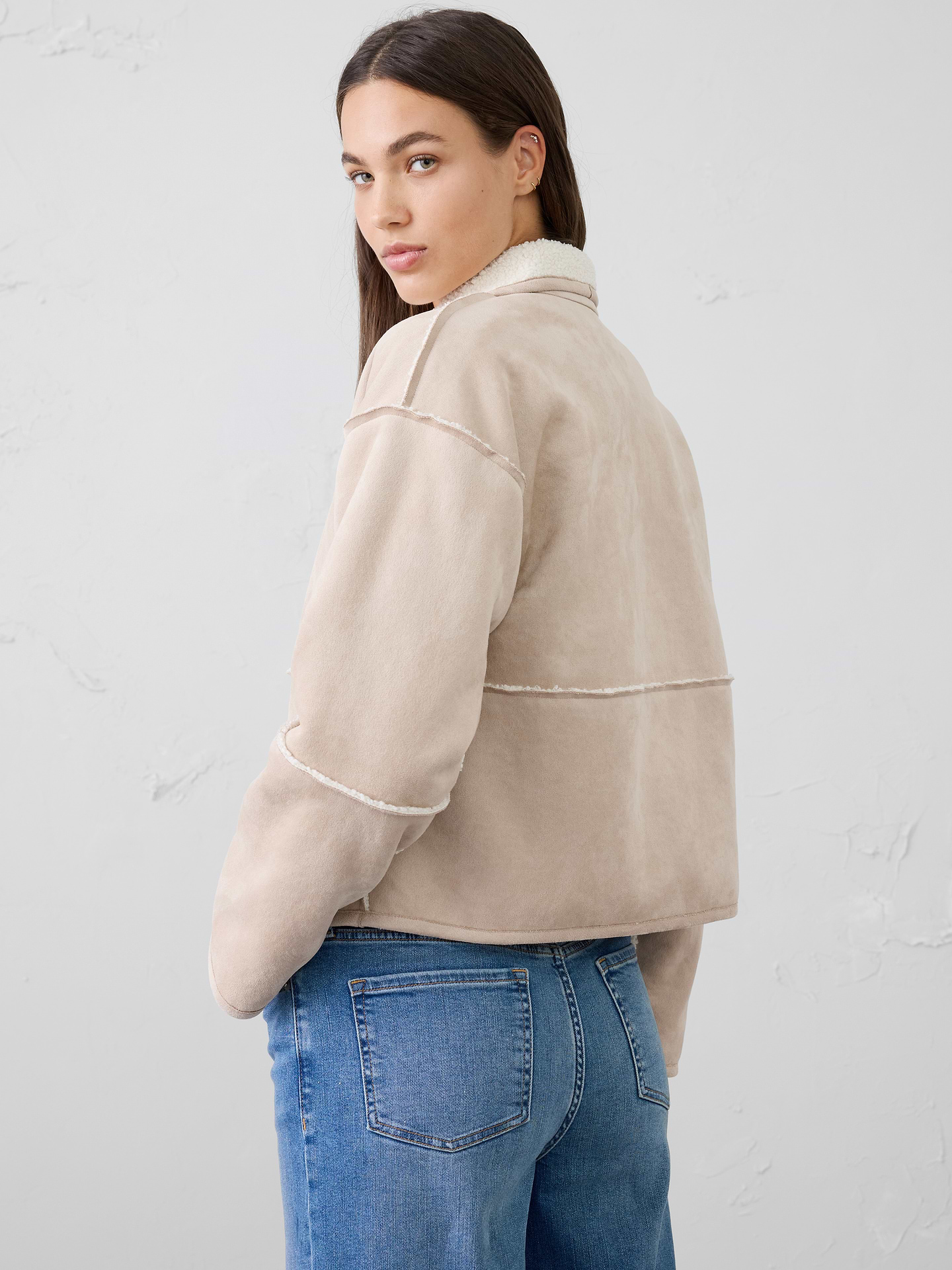 Image 2 of 4, Reversible Vegan Suede Sherpa Jacket