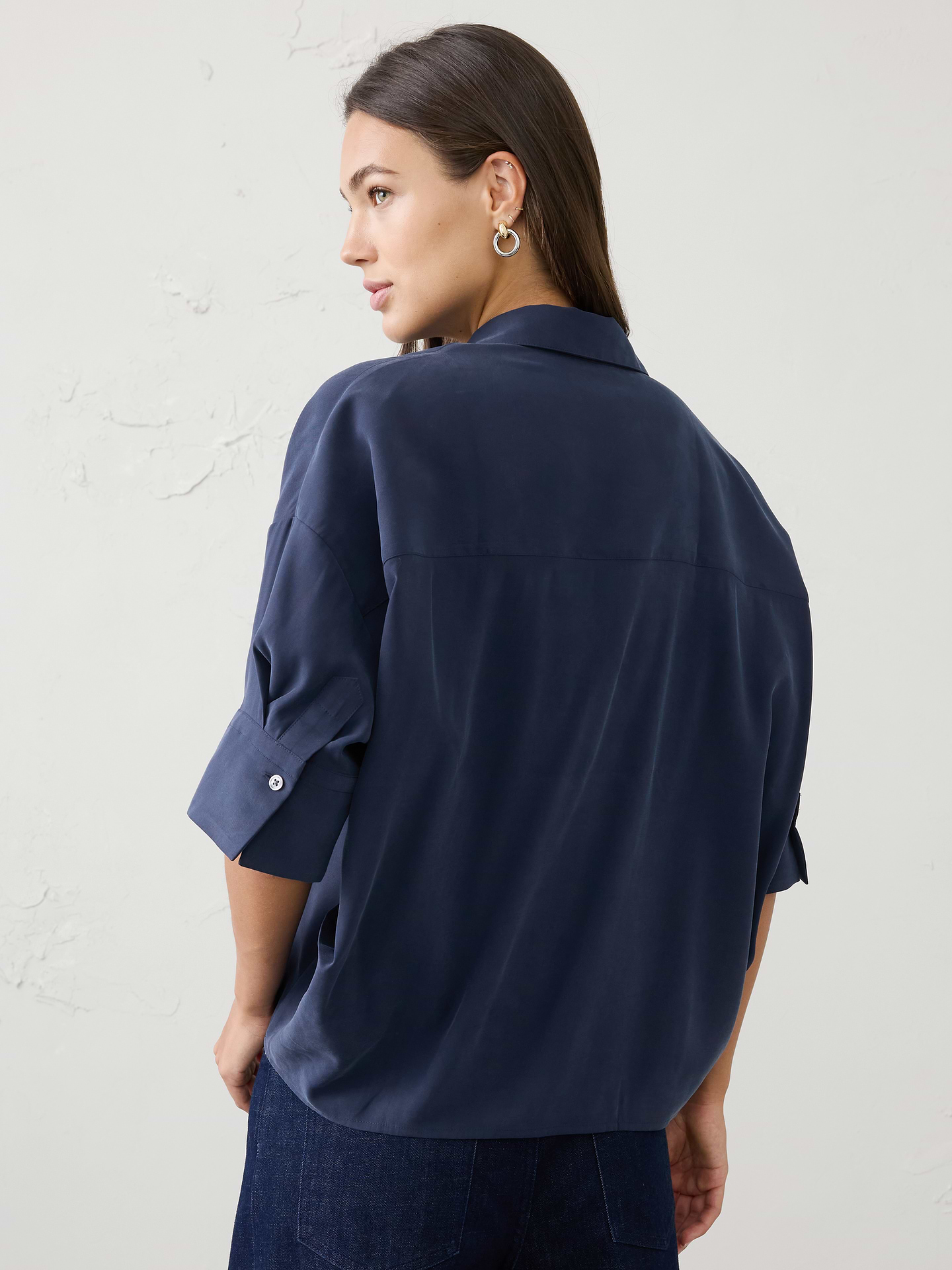 Image 2 of 7, Drapey Twill Collared Popover Top