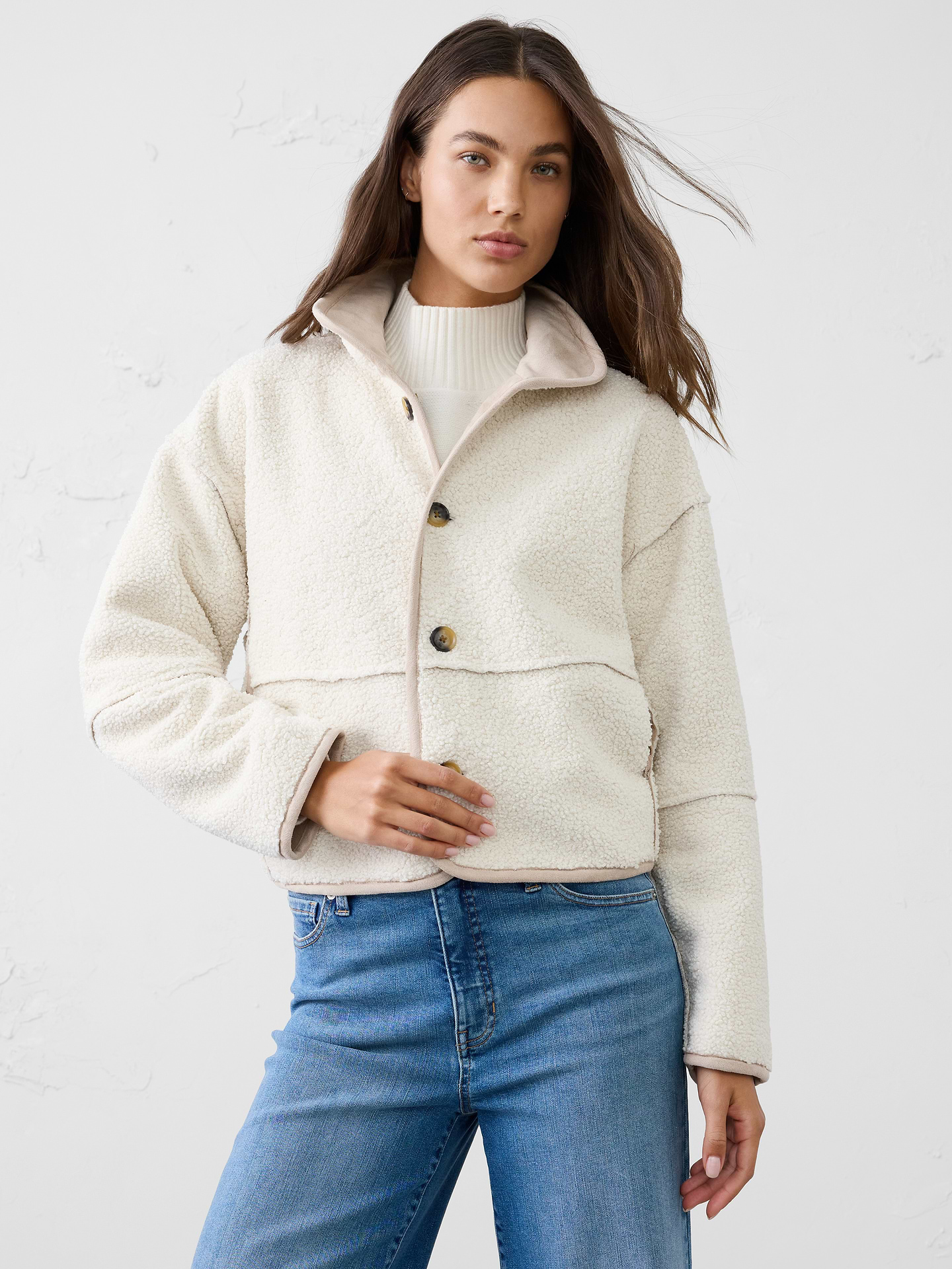 Image 3 of 4, Reversible Vegan Suede Sherpa Jacket
