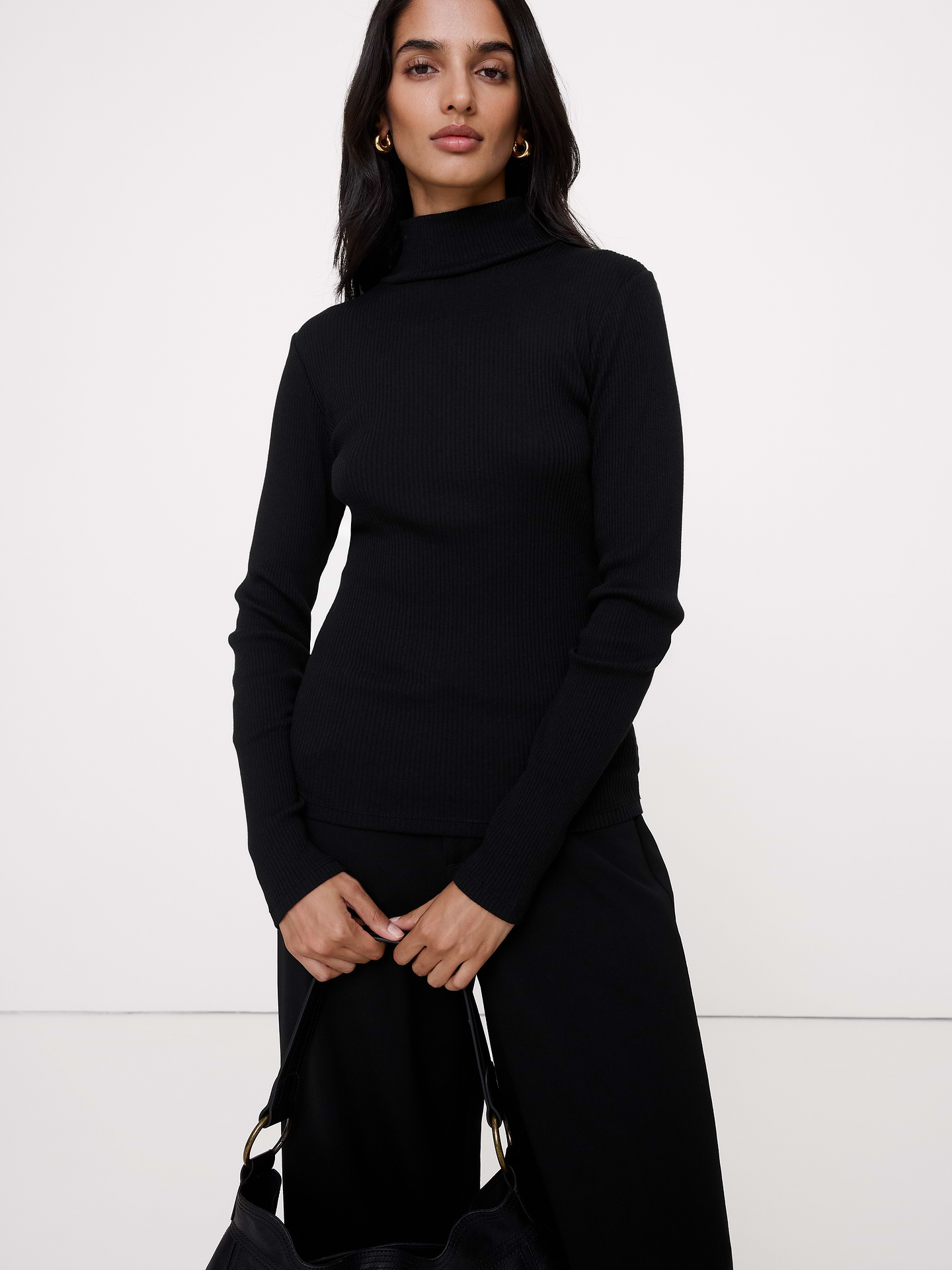 Image 1 of 3, So cute. We cut this ribbed turtleneck from our stretchy mix of cotton and modal for an even-softer handfeel., Stretches to fit., Turtleneck., Straight hem., Product #1186821