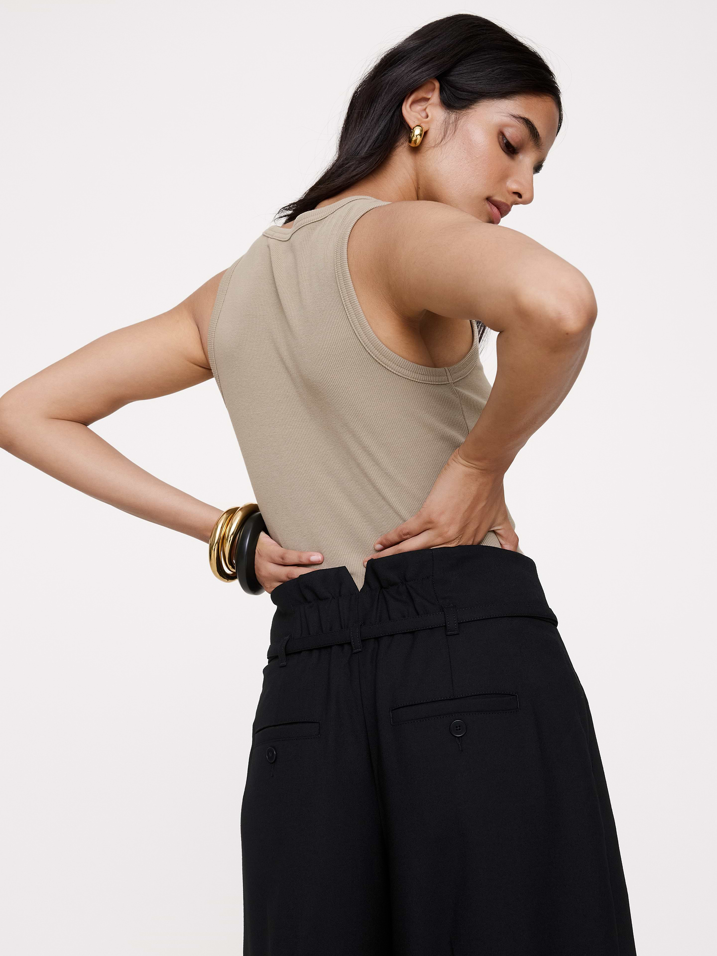 Image 6 de 6, Pantalon à jambe large et à taille haute accordéon en lin