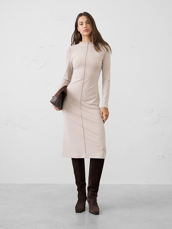 Cozy Ribbed Knit Midi Dress