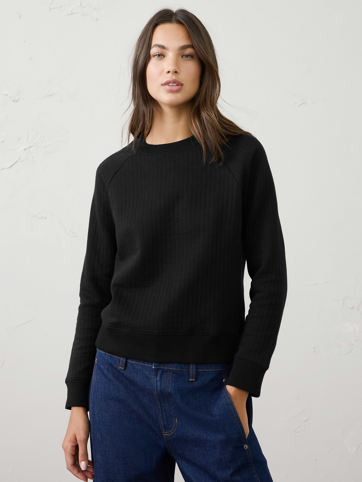 Image 1 of 3, Designed for effortless comfort, this quilted sweatshirt is soft, lightweight, and provides just the right amount of warmth. The textured quilted construction adds subtle dimension and visual interest, while the easy silhouette makes it a versatile layer for everyday wear. Not too heavy and never overcomplicated, it's the kind of comfortable staple you'll reach for again and again., Crew neck. Long sleeves., Ribbed neckline, arm cuffs and hem., Made exclusively for Banana Republic Factory., To view a copy of this product’s label, copy the style number below and search this database Law Label Lookup <, Product #1186007