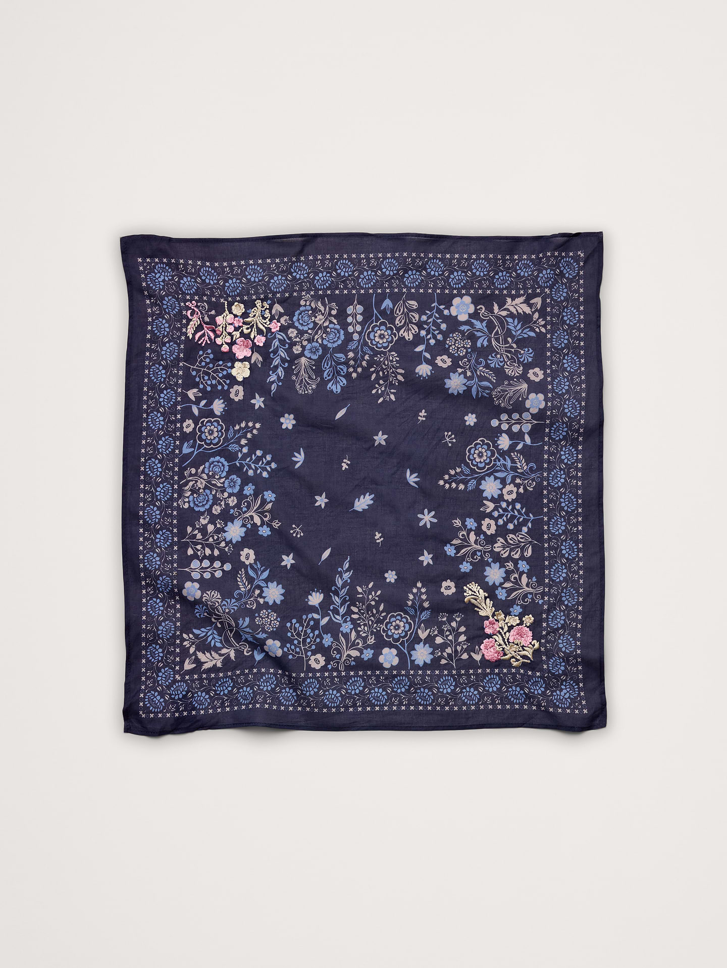 Image 1 of 4, Handmade in India, this cotton scarf has embroidered accents., Vismaya: Handcrafted scarves and more designed in Los Angeles, made in India. Family-run since 2007., Product #828670
