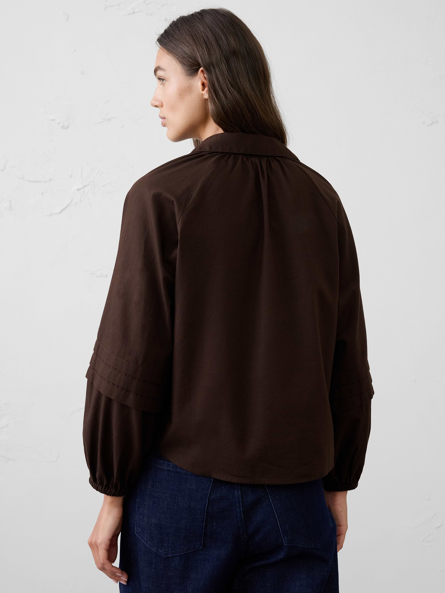 Image 2 of 3, Flannel Pleat-Sleeve Top