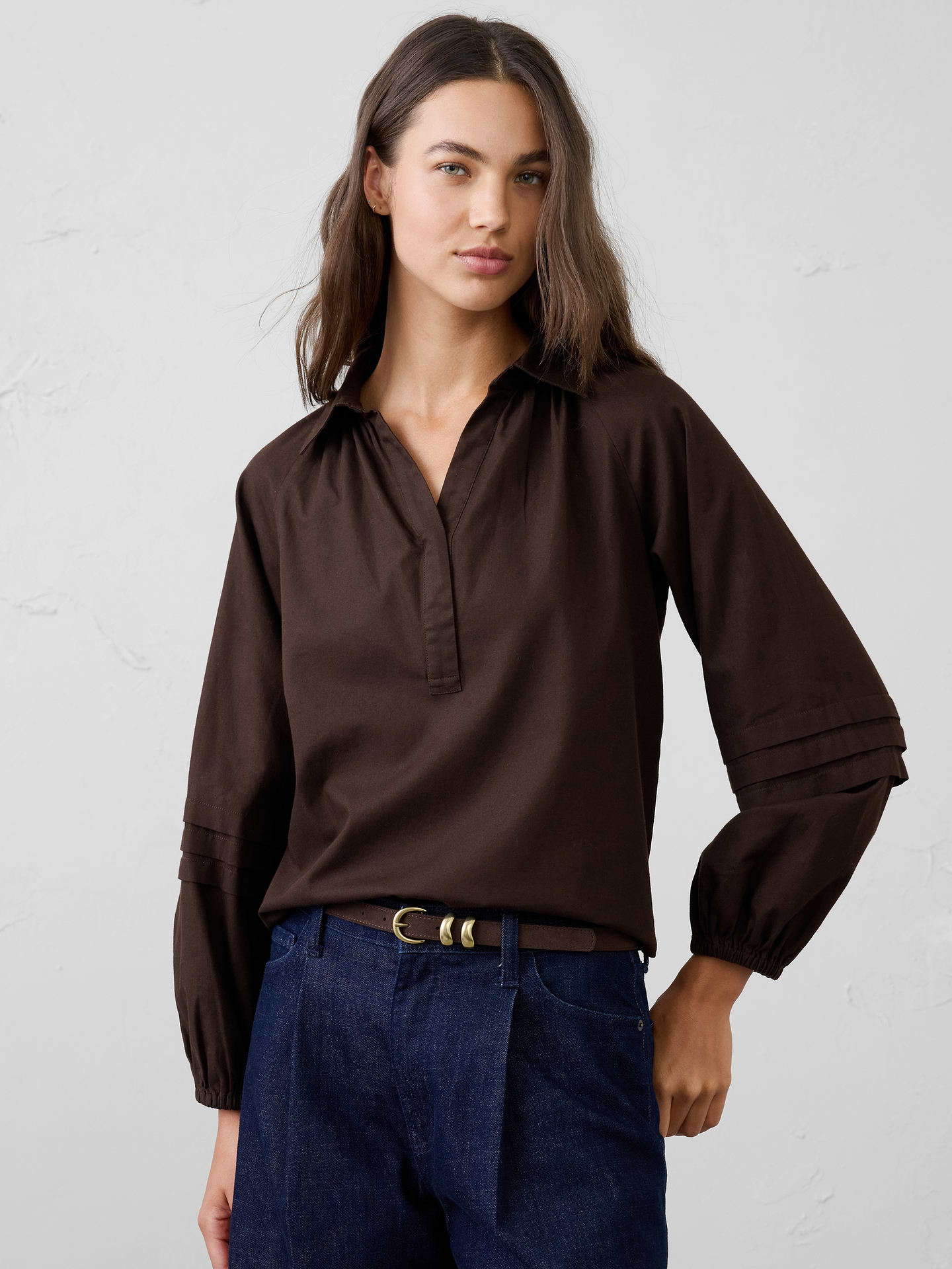 Image 3 of 3, Flannel Pleat-Sleeve Top