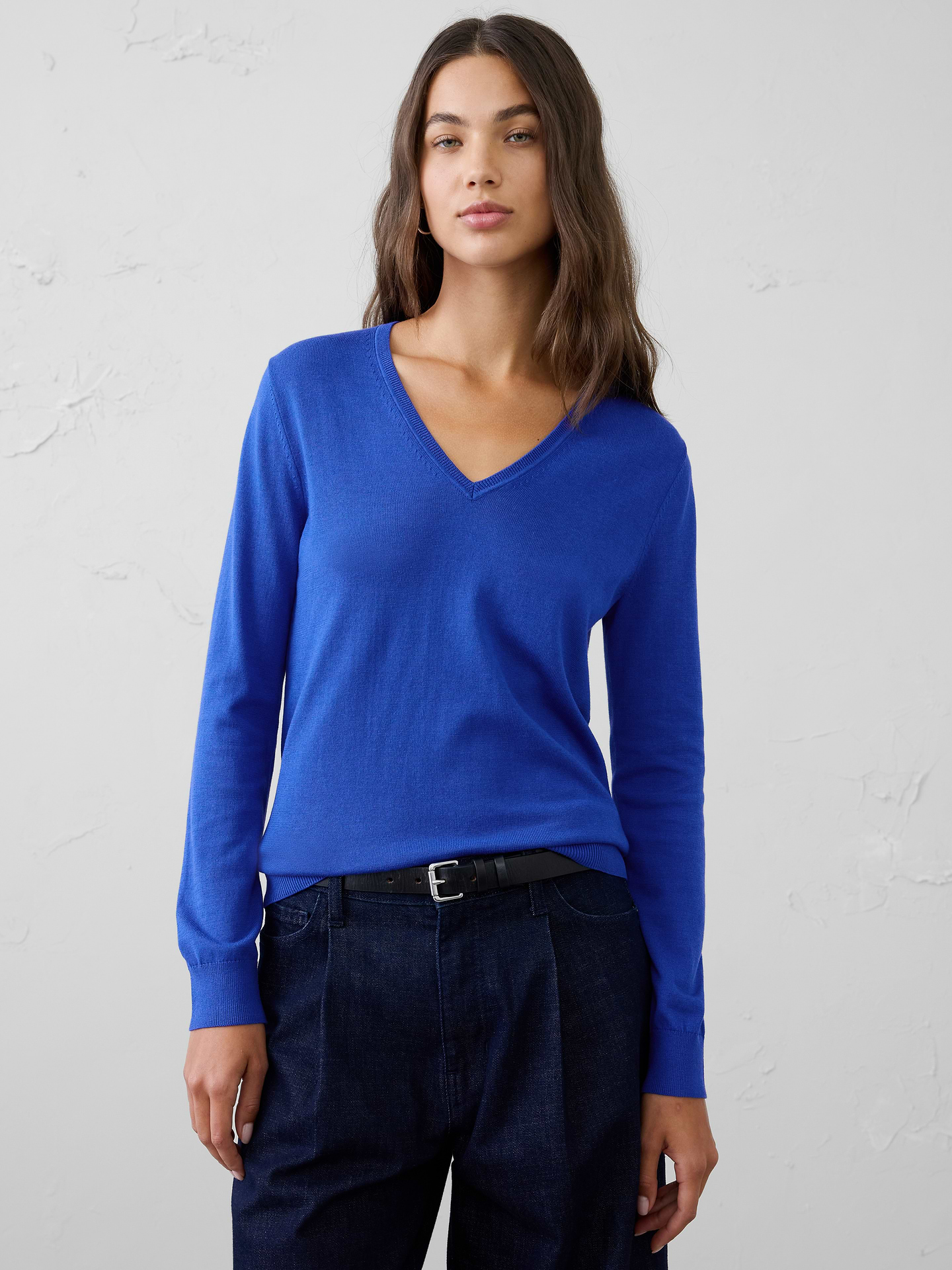 Image 1 of 8, Our Forever V-Neck Sweater now features an updated neckline., V-neck. Long sleeves., Ribbed neck, arm cuffs and hem., Made exclusively for Banana Republic Factory., Product #480263
