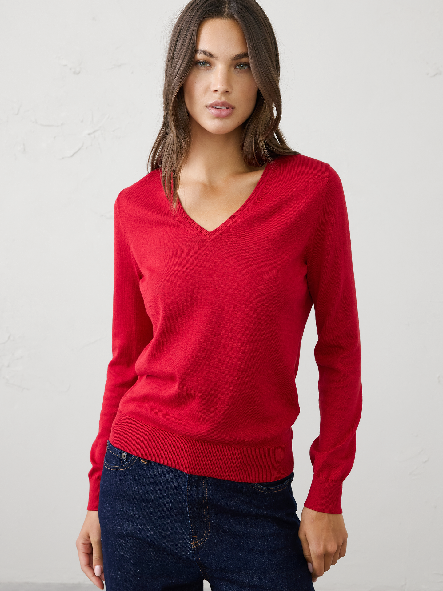 Image 1 of 8, Our Forever V-Neck Sweater now features an updated neckline., V-neck. Long sleeves., Ribbed neck, arm cuffs and hem., Made exclusively for Banana Republic Factory., Product #480263