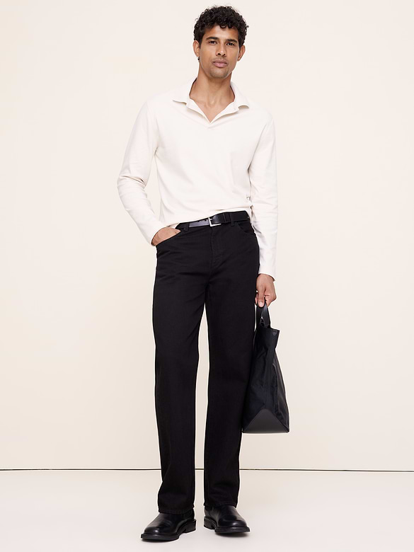 Luxury-Touch Long-Sleeve Polo