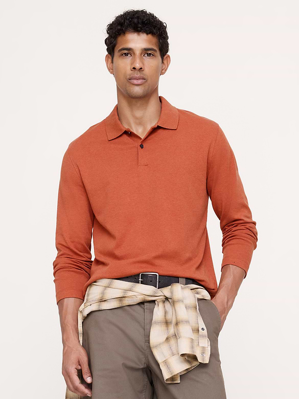 Luxury-Touch Long-Sleeve Polo