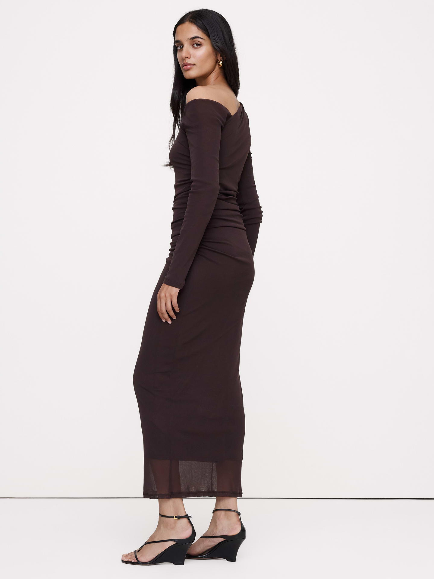 Image 3 de 4, Robe longue asymétrique froncée à mailles
