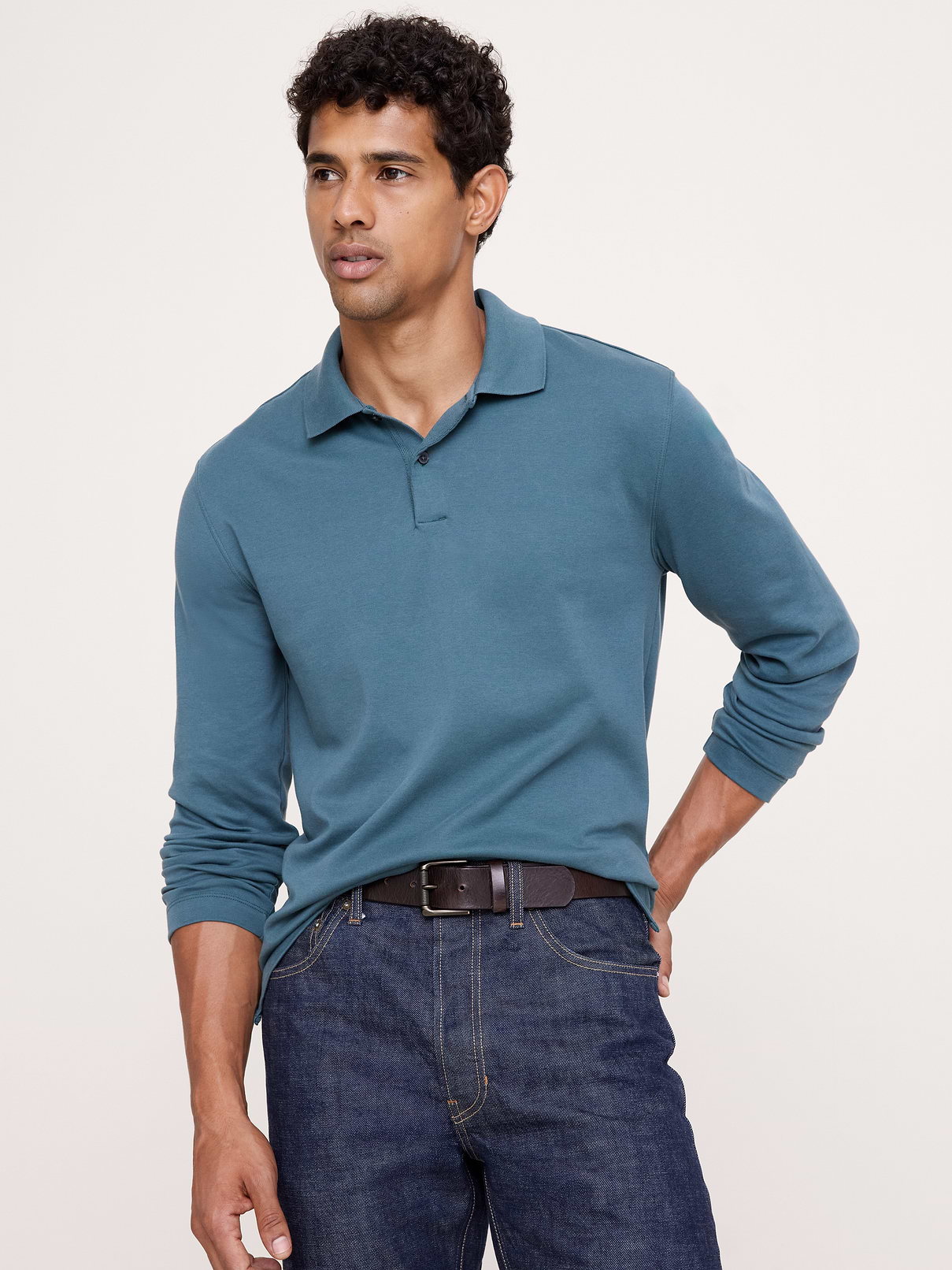 Luxury-Touch Long-Sleeve Polo