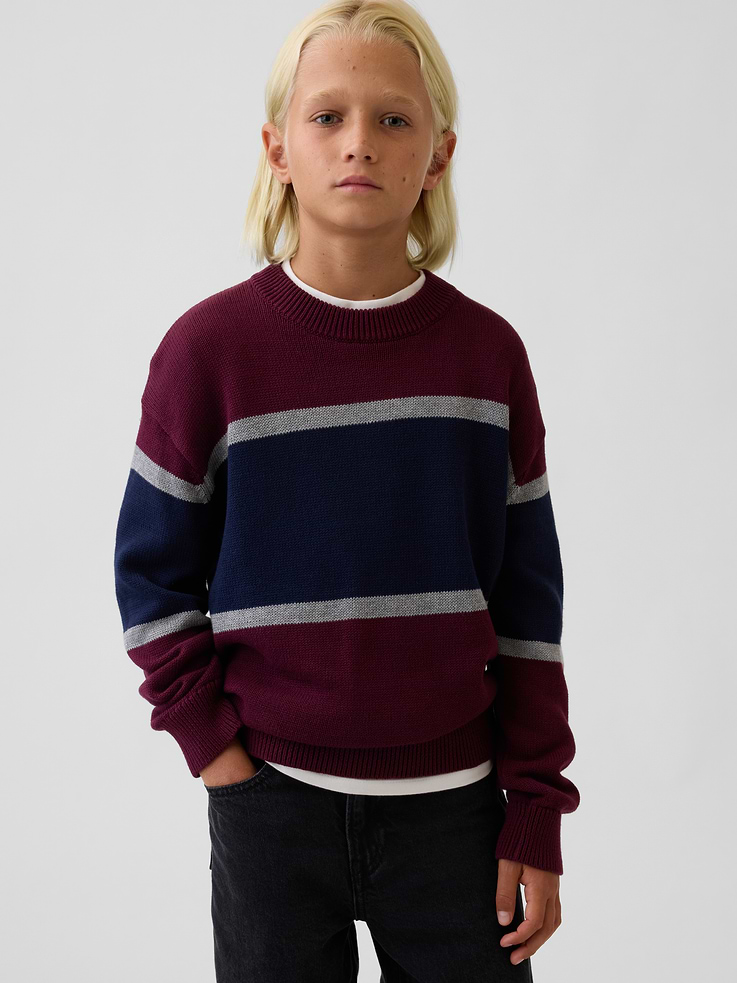 Image 1 of 5, Soft knit cotton sweater. In a relaxed fit., Crewneck., Long sleeves., Ribbed cuffs and hem., This product was made in a factory that invests in gender equity and women’s empowerment through RISE. Learn more at gapinc.com/equity ., Product #1184262