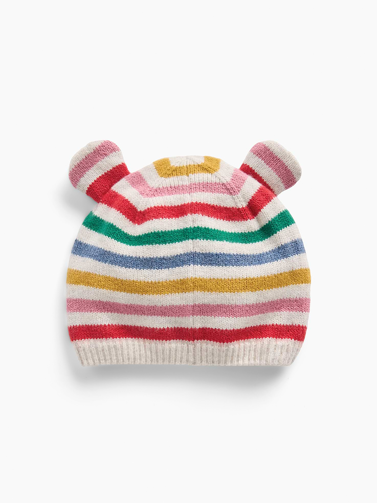 Image 2 de 2, Bonnet à joyeuses rayures et à oreilles d’ourson Effet cachemire pour Bébé