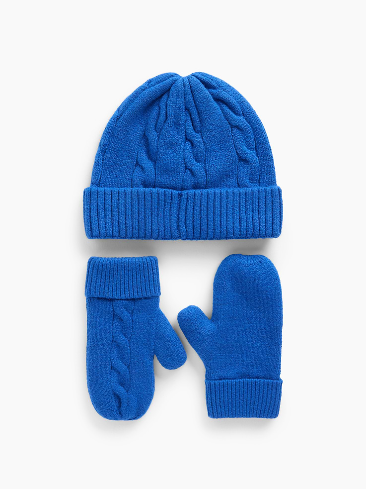 Image 2 of 2, Baby & Toddler CashSoft Cable-Knit Beanie & Mittens Set