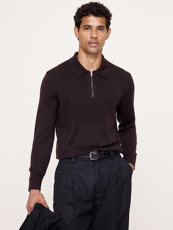 Merino Zip-Up Sweater Polo