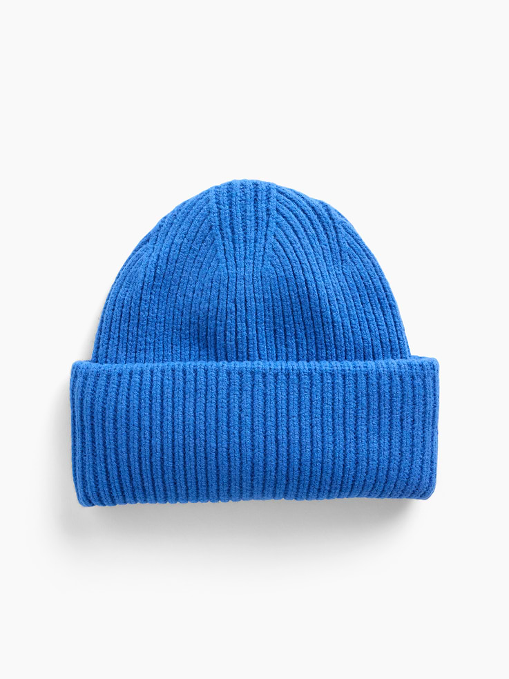 Image 1 of 2, Soft, chunky knit cotton-blend beanie., Rolled brim., This product was made in a factory that invests in gender equity and women’s empowerment through RISE. Learn more at gapinc.com/equity ., Product #1185040