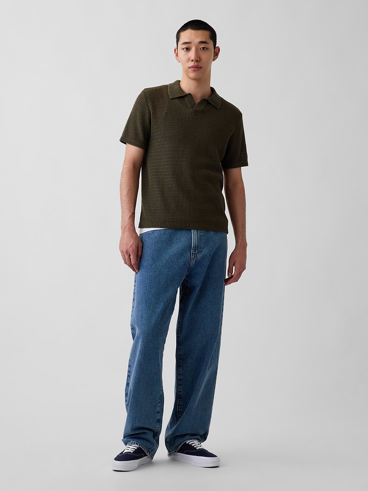 Image 2 of 5, Mesh Polo Sweater Shirt