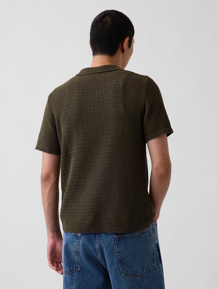 Image 3 of 5, Mesh Polo Sweater Shirt