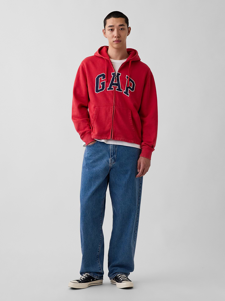 Image 2 of 5, VintageSoft Relaxed Zip Logo Hoodie