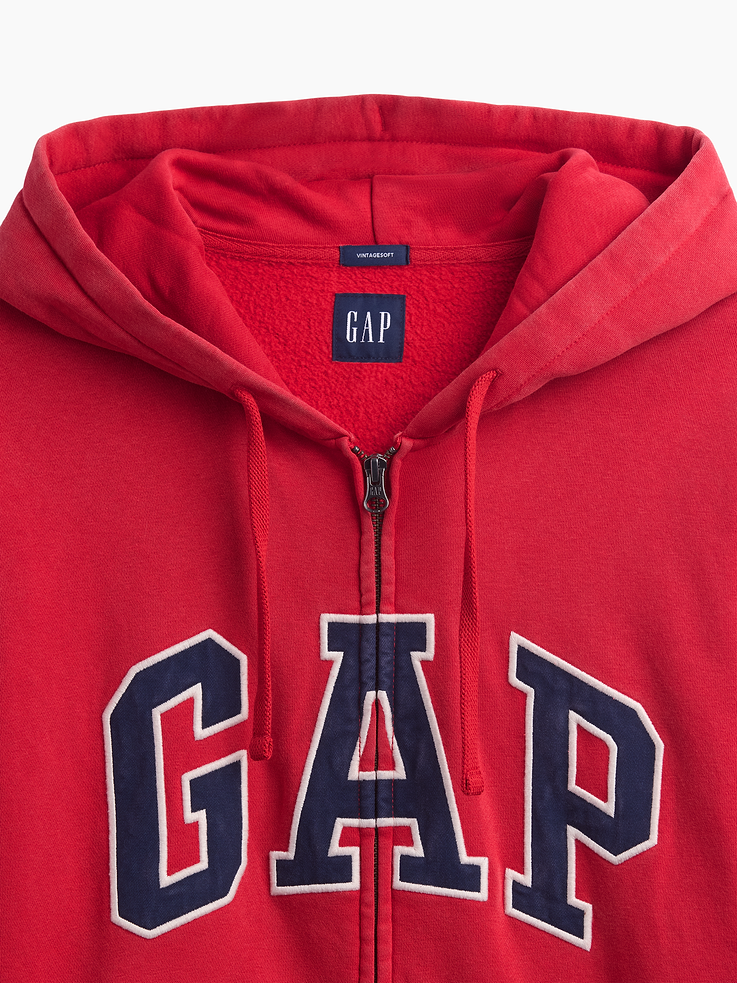 Image 4 of 5, VintageSoft Relaxed Zip Logo Hoodie