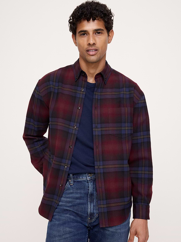 Relaxed-Fit Wool-Blend Plaid Overshirt