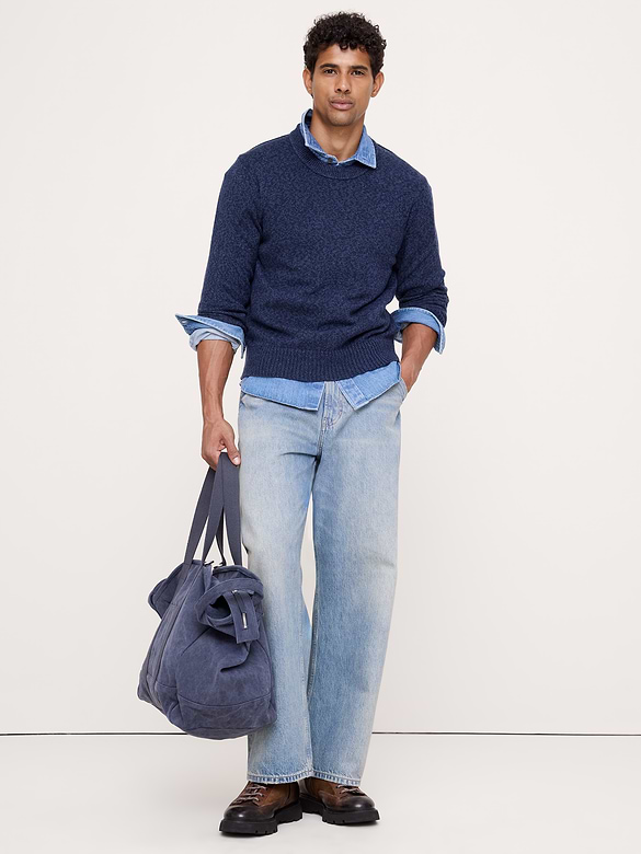 Marled Italian Cotton-Cashmere Crew-Neck Sweater