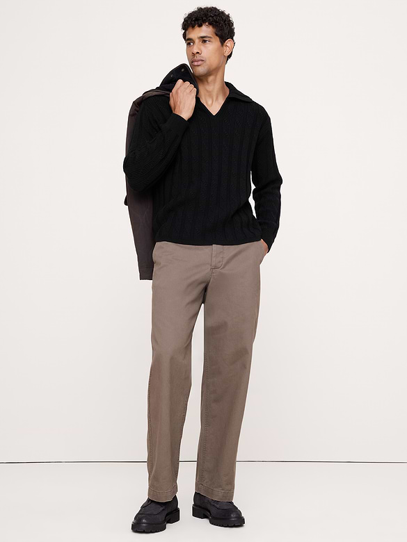 Wool-Blend Cable-Knit Johnny Collar Sweater