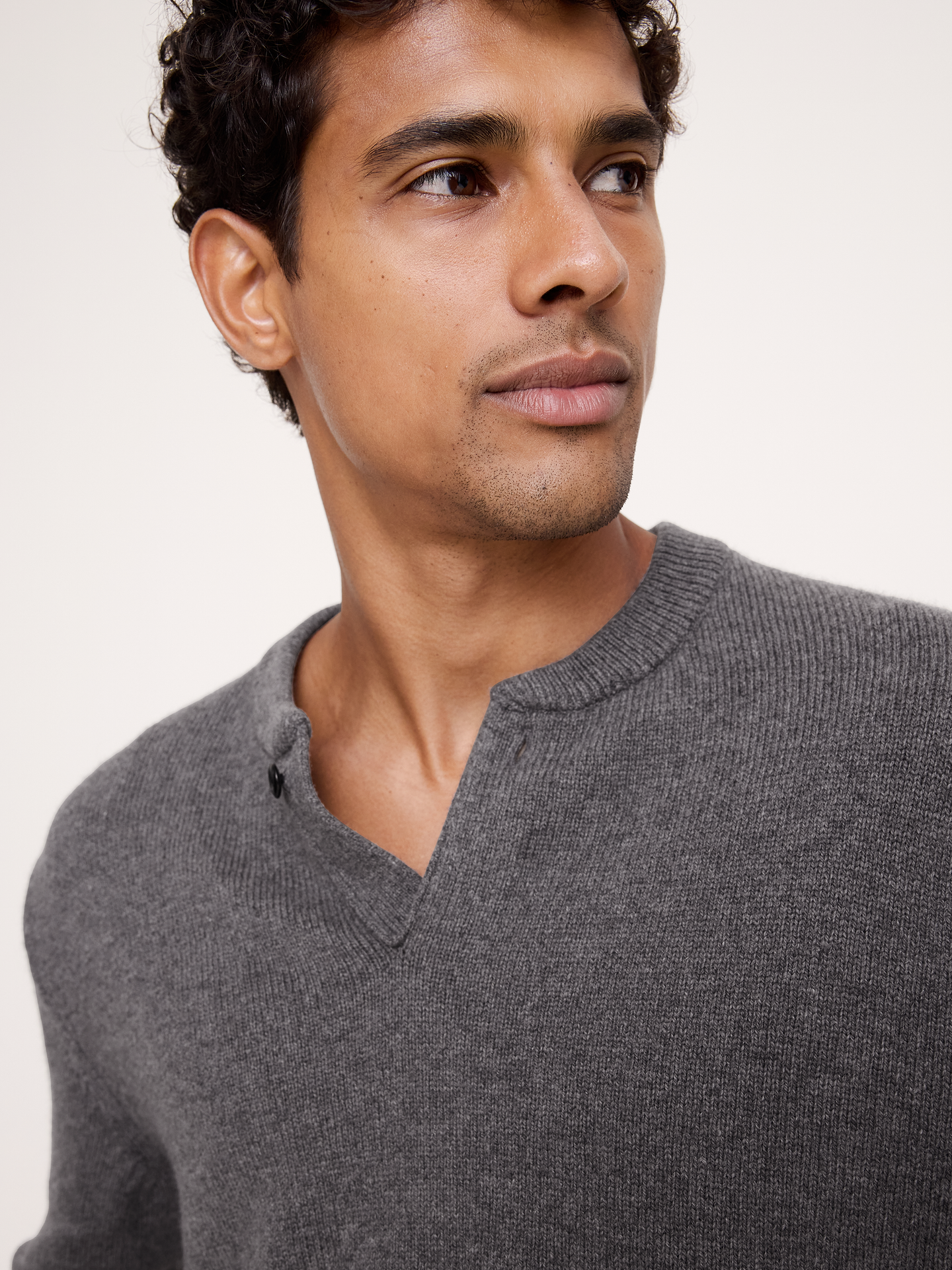 Image 4 of 5, Italian Merino-Blend Henley Sweater