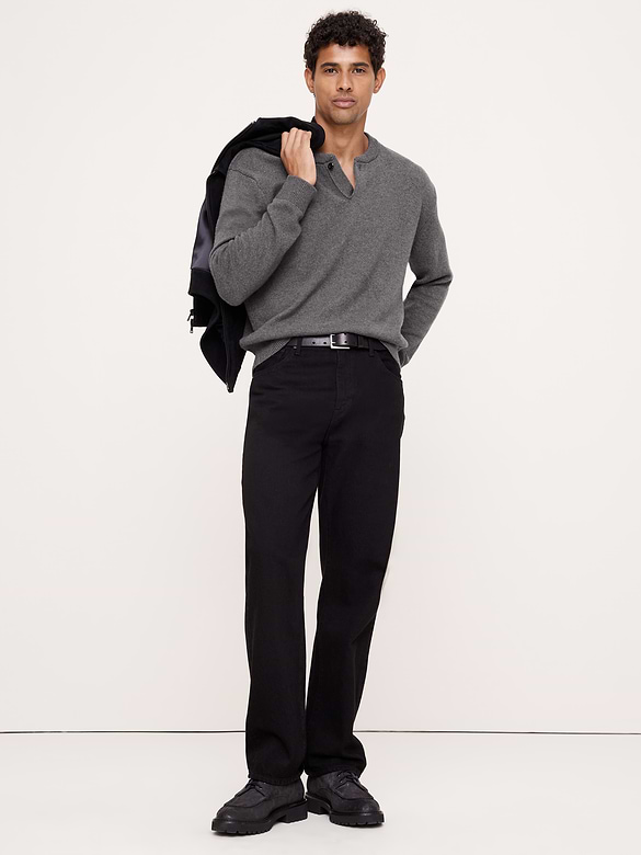 Italian Merino-Blend Henley Sweater