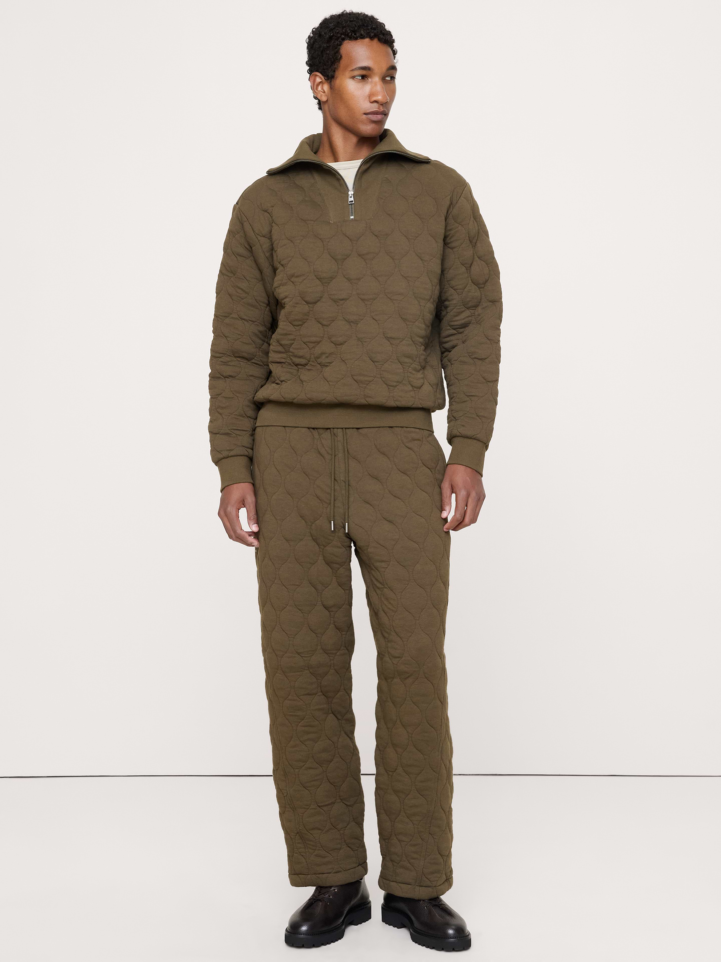 Image 4 of 6, Cotton Quilted Jacquard Quarter-Zip Pullover