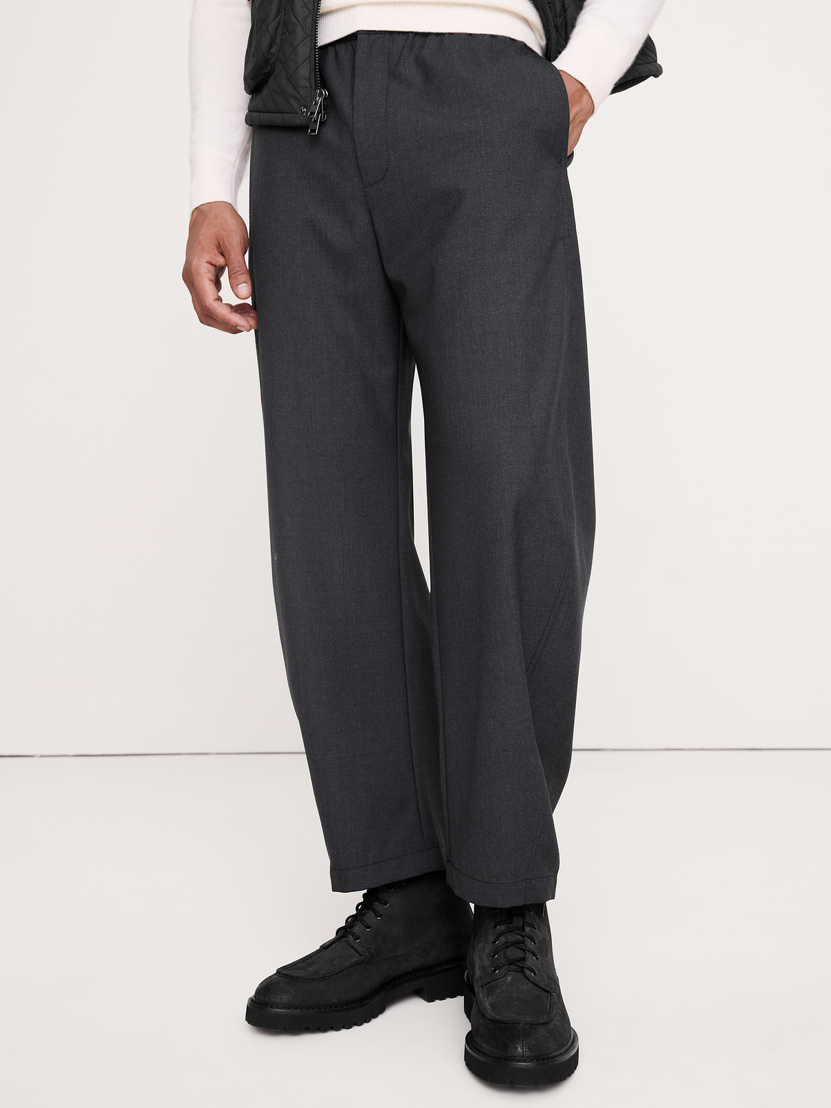 Image 4 of 8, Relaxed Barrel Wool-Blend Pull-On Pant