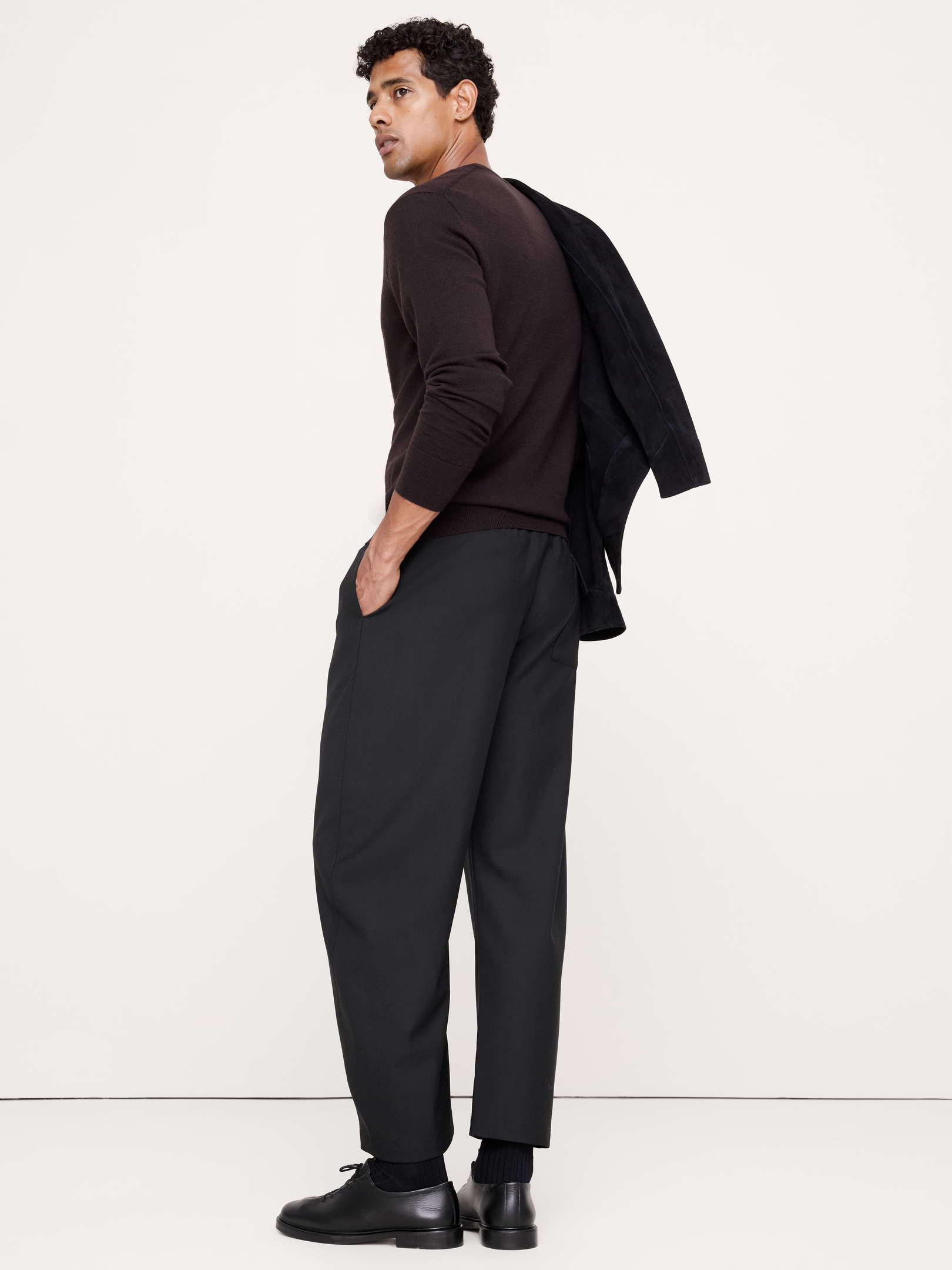 Image 3 of 8, Relaxed Barrel Wool-Blend Pull-On Pant