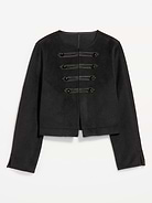 Image 1 of 2, round neckline, long sleeves, military-inspired decorative front closures, cropped length, Product #1181341