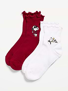 Image 1 of 1, includes 2 pairs of socks for women, ruffled openings, notched toe seams, © 2026 Peanuts Worldwide LLC, Product #1183752
