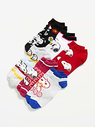 Image 1 of 2, pack includes 6 pairs of novelty socks, rib-knit ankle opening, notched seams for comfort, licensed graphics, © 2026 Peanuts Worldwide LLC, Product #1183753