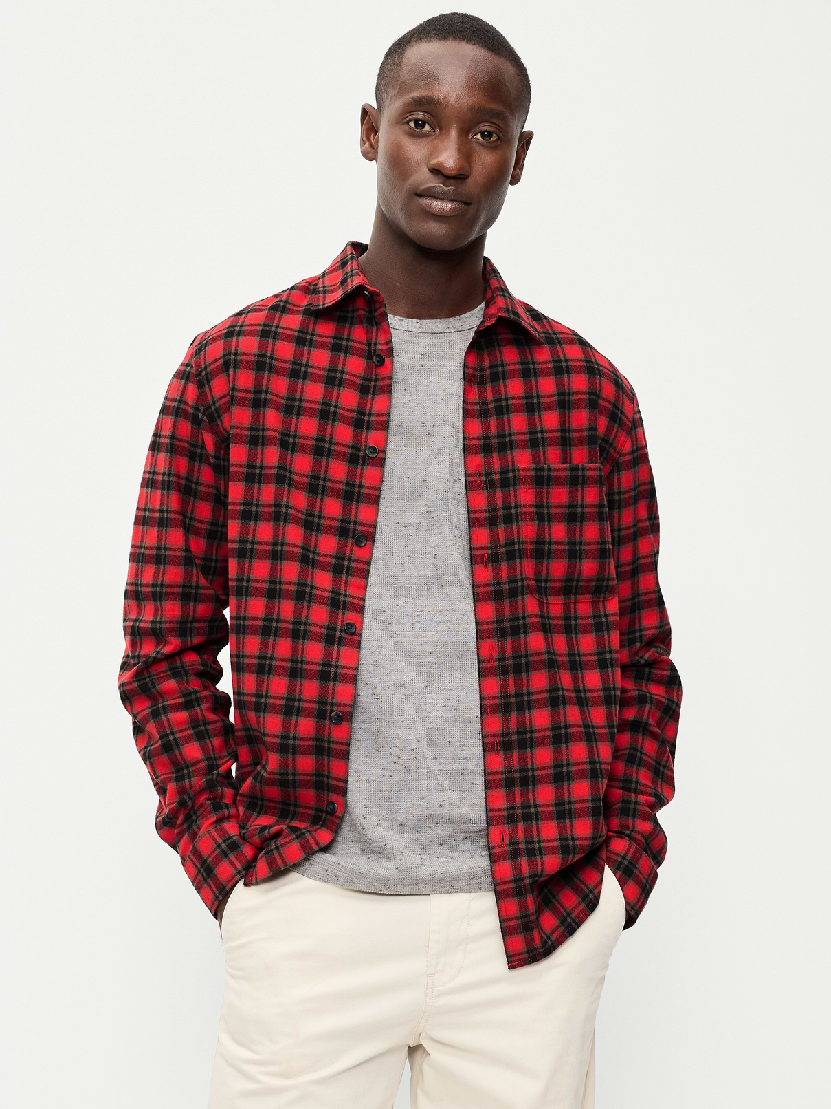 Relaxed Long-Sleeve Flannel Pocket Shirt