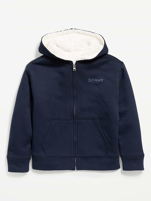 Logo Graphic Sherpa-Lined Fleece Full-Zip Hoodie for Boys