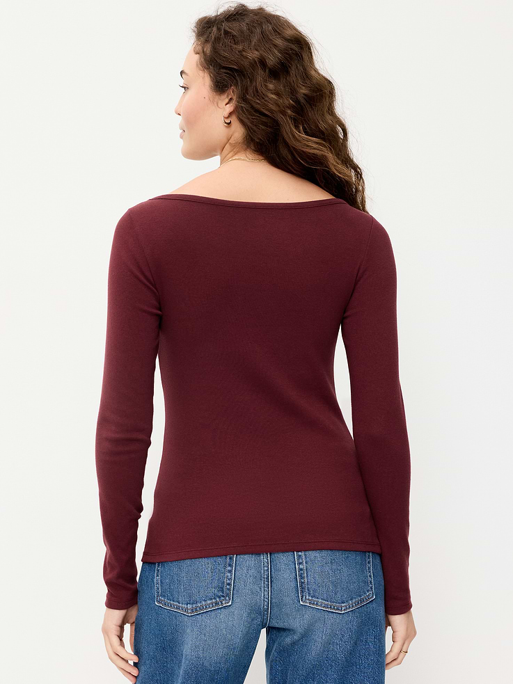 Image 2 of 6, Snug Long-Sleeve Boatneck T-Shirt