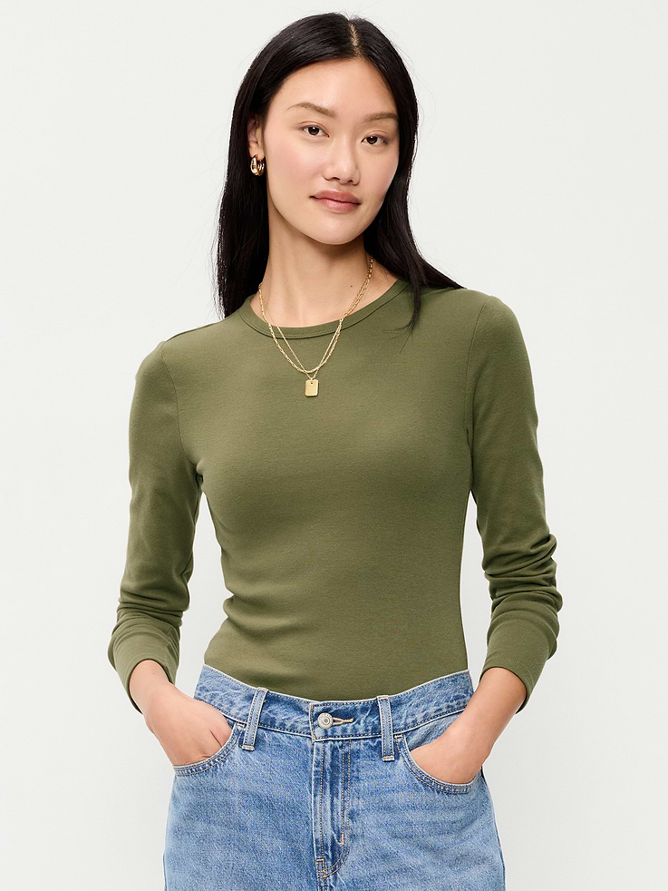 Image 1 of 8, A skimming fit that hugs your bod just right., crew neck, long sleeves, Product #909485