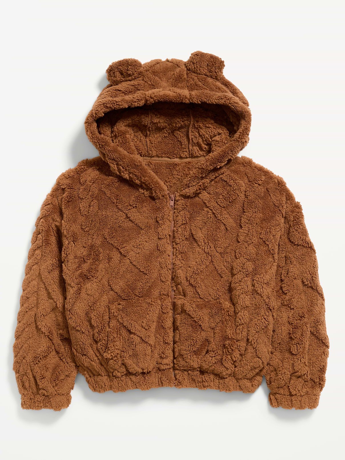 Image 1 of 3, built-in hood, critter "ears" at crown, long sleeves, drop shoulders, full zipper, hand-warming pockets, Product #1182442