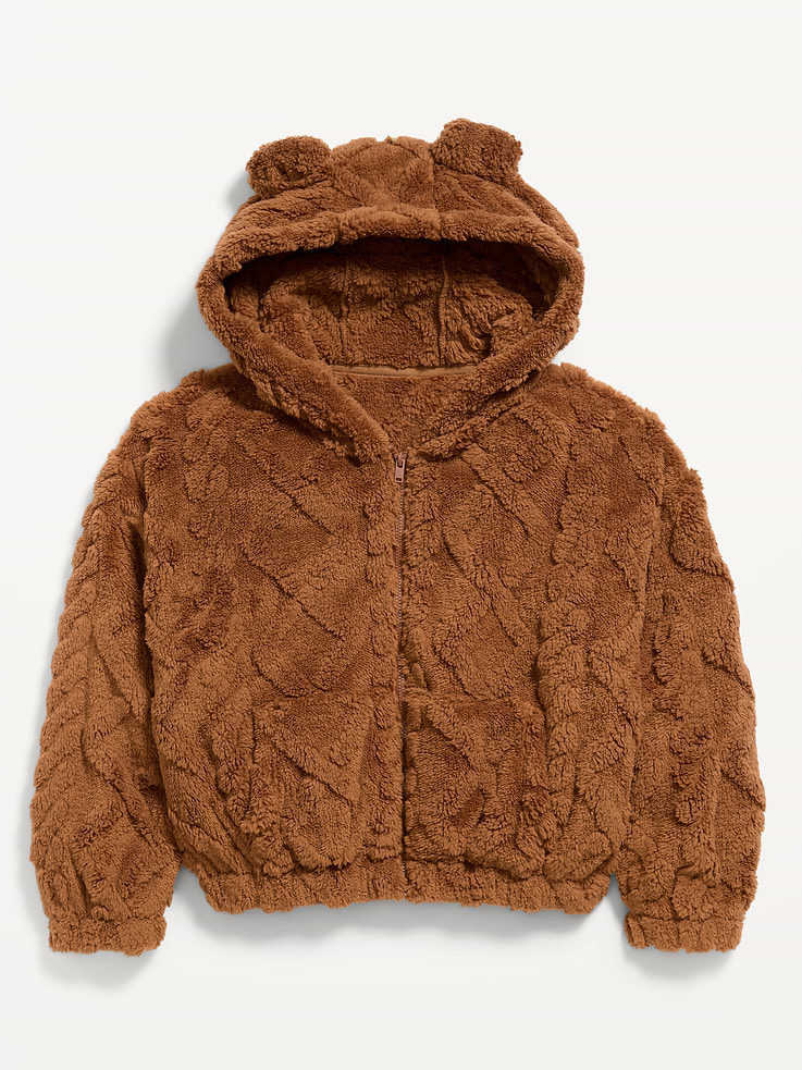 Image 1 of 3, built-in hood, critter "ears" at crown, long sleeves, drop shoulders, full zipper, hand-warming pockets, Product #1182442