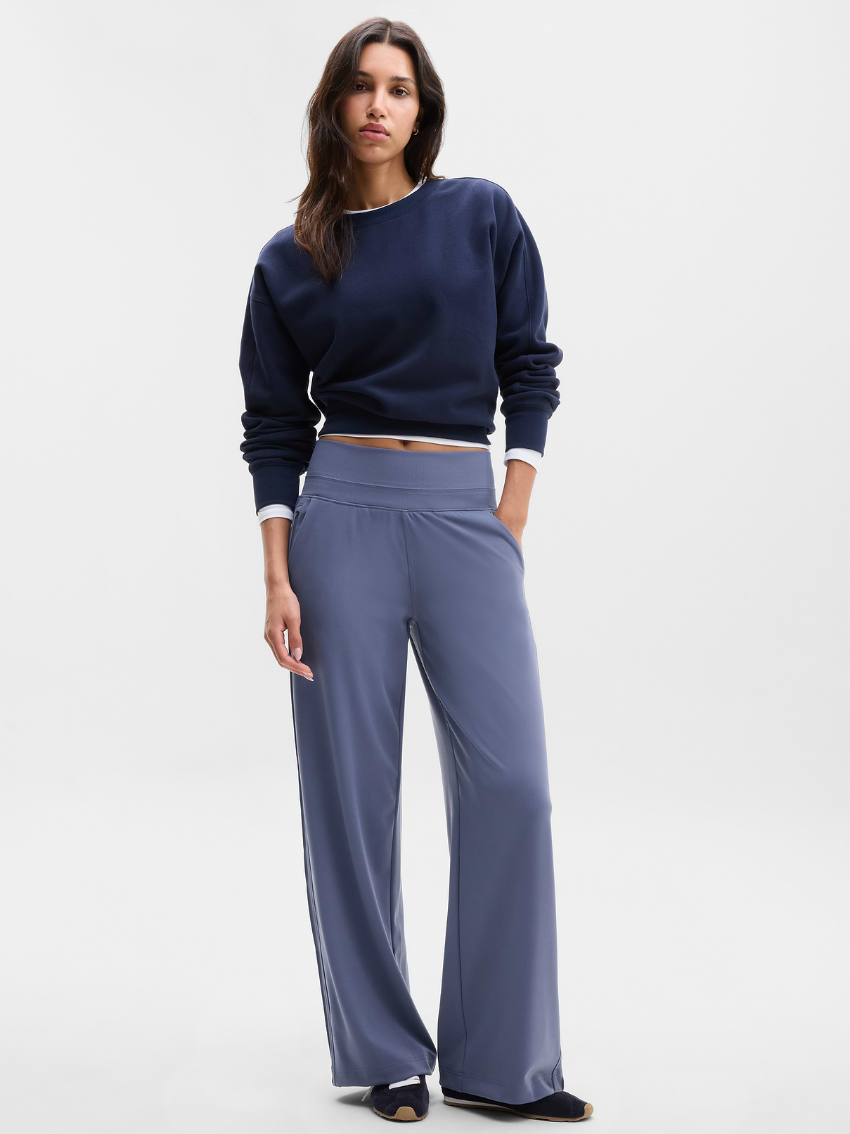 Image 1 of 5, FOR: Your workday commute and weekend travels, from meetings to meetups, FEEL: Sculptek Light fabric gives you full coverage and all-way stretch, FAVE: Two front hand pockets, plus two back zip pockets for on-the-go storage, The wide leg you’ll reach for on repeat. With a ribbed and reinforced waistband for ultimate stay-put support, Product #1175556