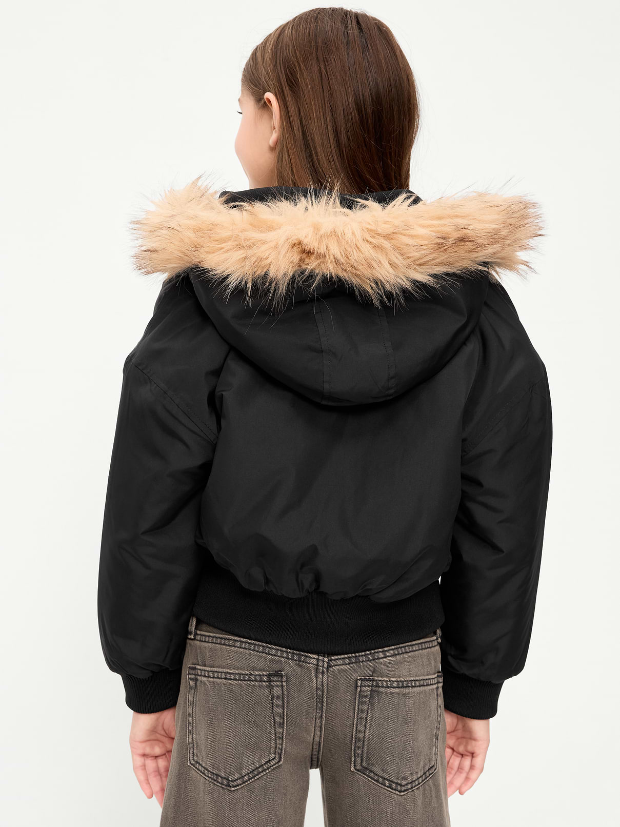 Image 2 of 5, Water-Resistant Oversized Faux-Fur Trim Bomber Jacket for Girls