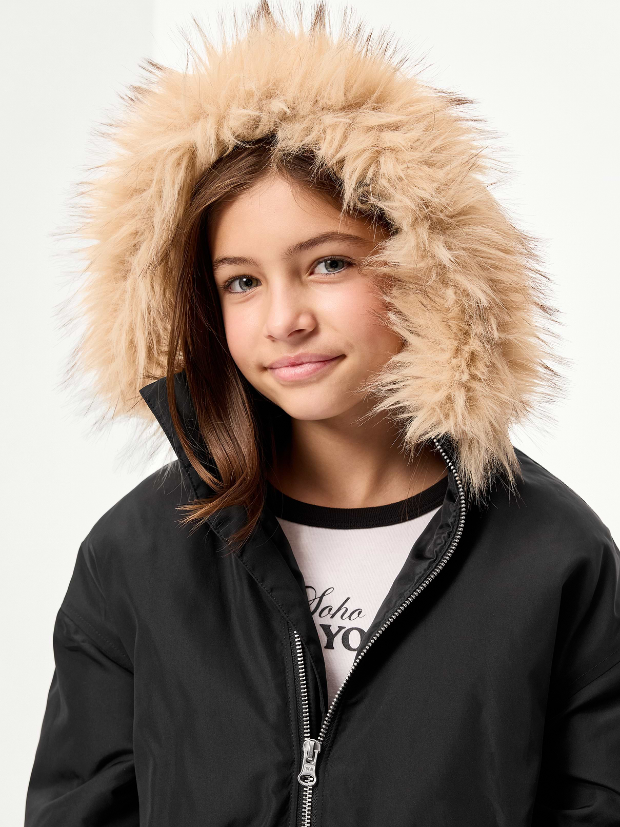 Image 3 of 5, Water-Resistant Oversized Faux-Fur Trim Bomber Jacket for Girls