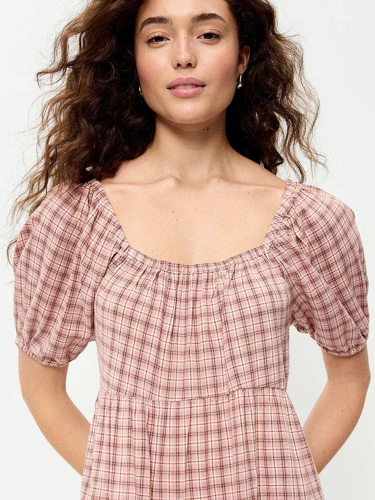 Image 4 de 9, Robe trapèze courte smockée à manches bouffantes
