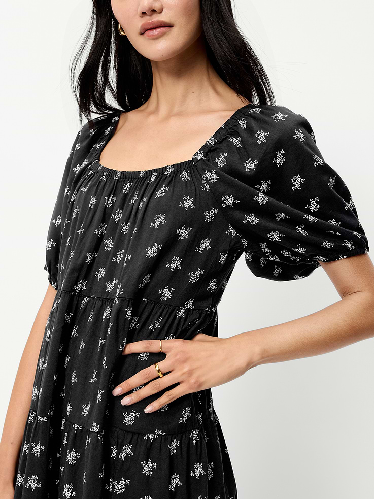 Image 4 de 9, Robe trapèze courte smockée à manches bouffantes