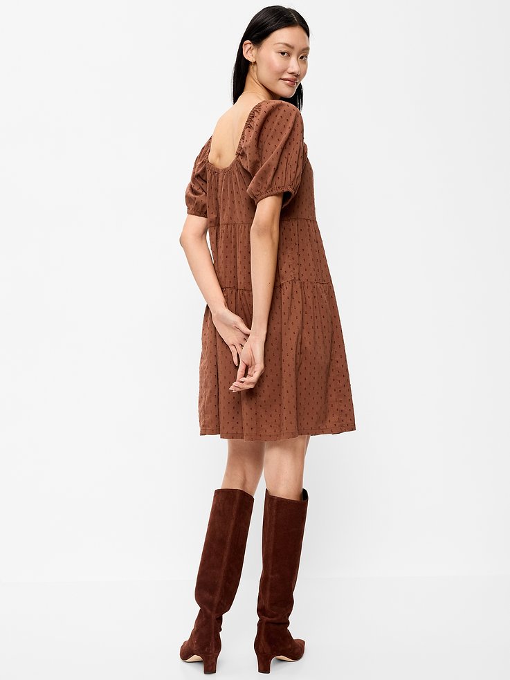 Image 2 of 9, Puff-Sleeve Swing Mini Dress