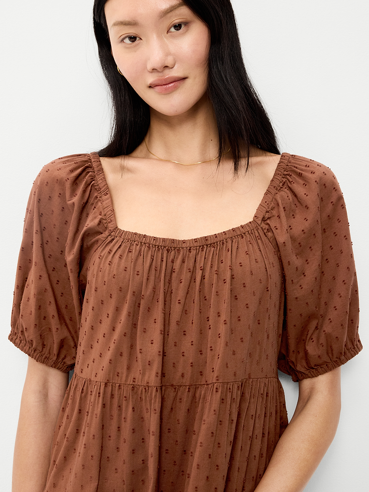 Image 4 of 9, Puff-Sleeve Swing Mini Dress